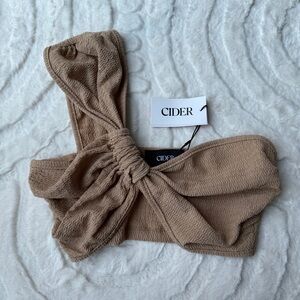 Cider Textured One-Shoulder Crop Top — Burlywood Tan (S)